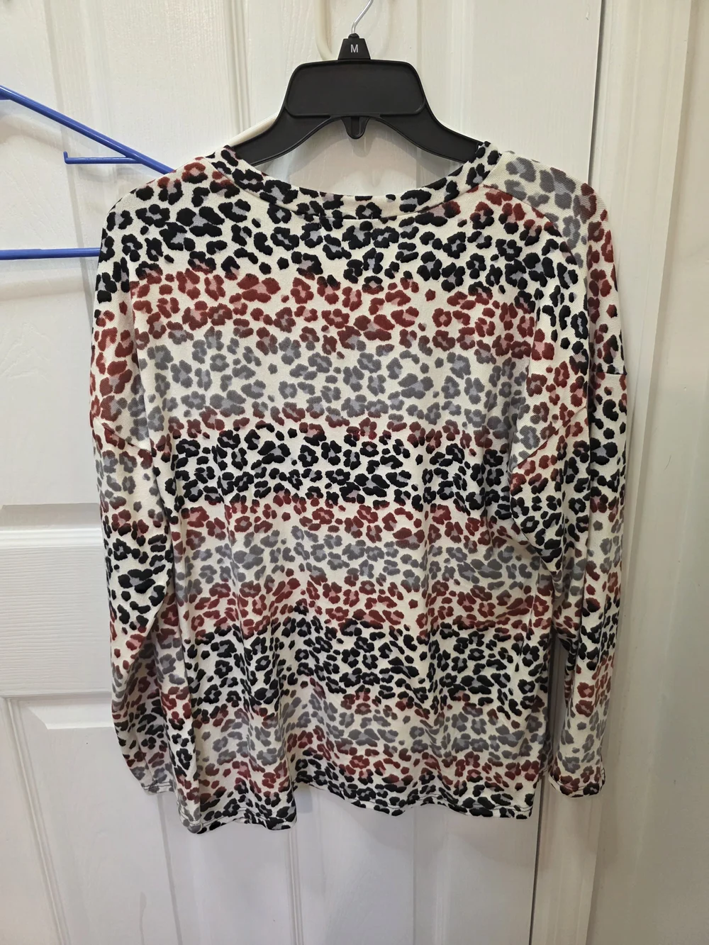 Cotton Bleu Scoop Neck Leopard Print Top - White with Black & Rust